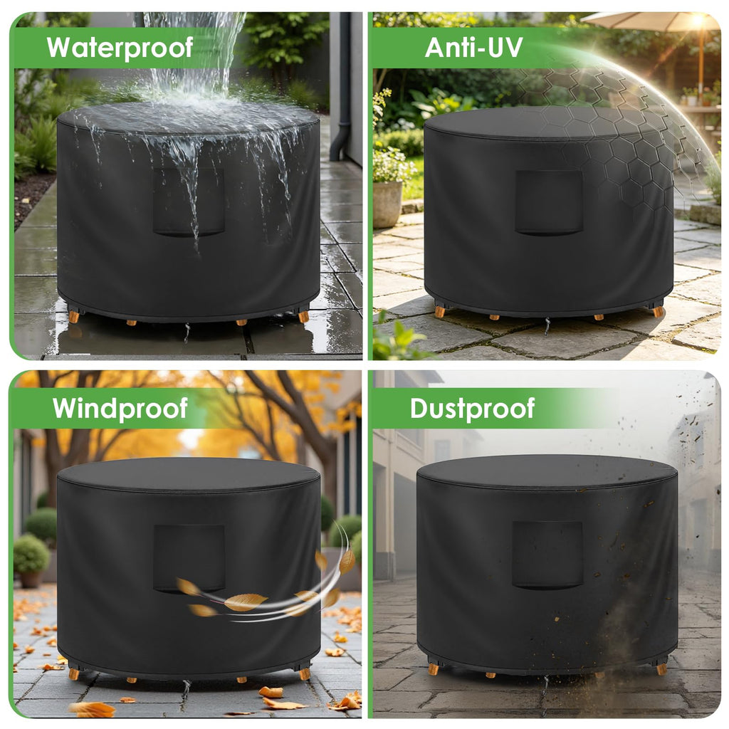 Outdoor Table Cover Waterproof For Round Patio Table, 42"Dx28"H, Black