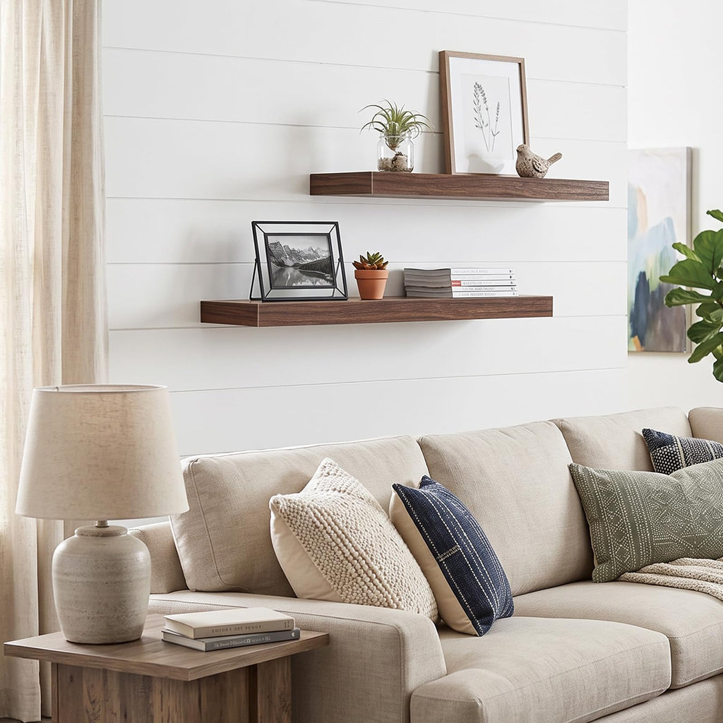 Floating Wall Shelves for Decor ( Walnut, Set of 2, 22Inch)