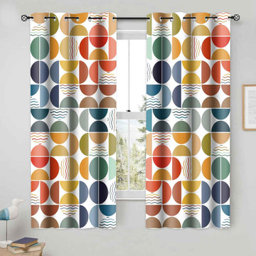 Mid Century Colorful Curtains Geometric Abstract, Modern Boho, 42x63in