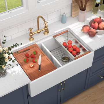 33 Inch Double Bowl White Farmhouse Kitchen Sink