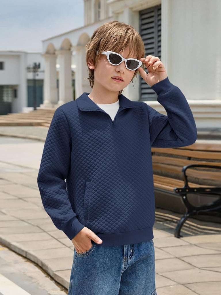 Boys Quarter Zip Quilted Sweatshirts Pullover