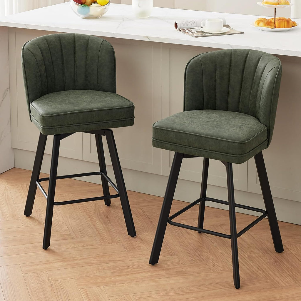 Swivel Counter Height Bar Stools Set of 2, 26'' Modern Barstools with Backs and Metal Legs, Upholstered Bar Chairs