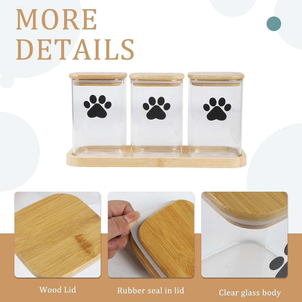Dog Treat Container airtight Treats jar for countertop Closet Dog Food Storage 3 Jars with Tray Great for organizing