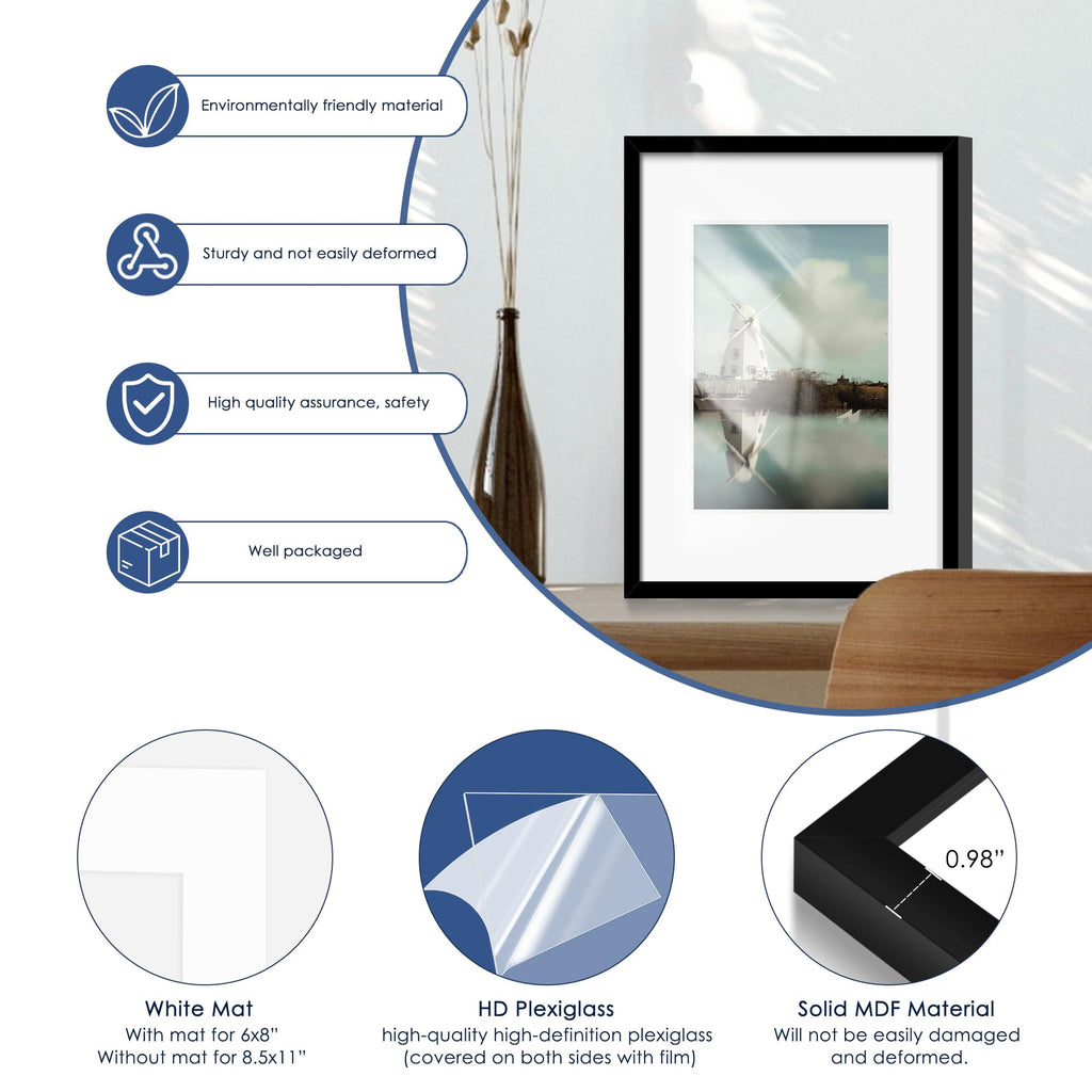 16x20 Picture Frame Set of 6, Wall Mounting Display, Black