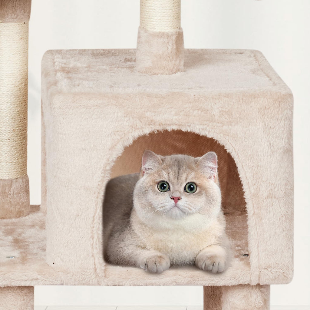 Cut Cat Tree Cat Tower Condo with Hammock Kittens Scratching Post Beige