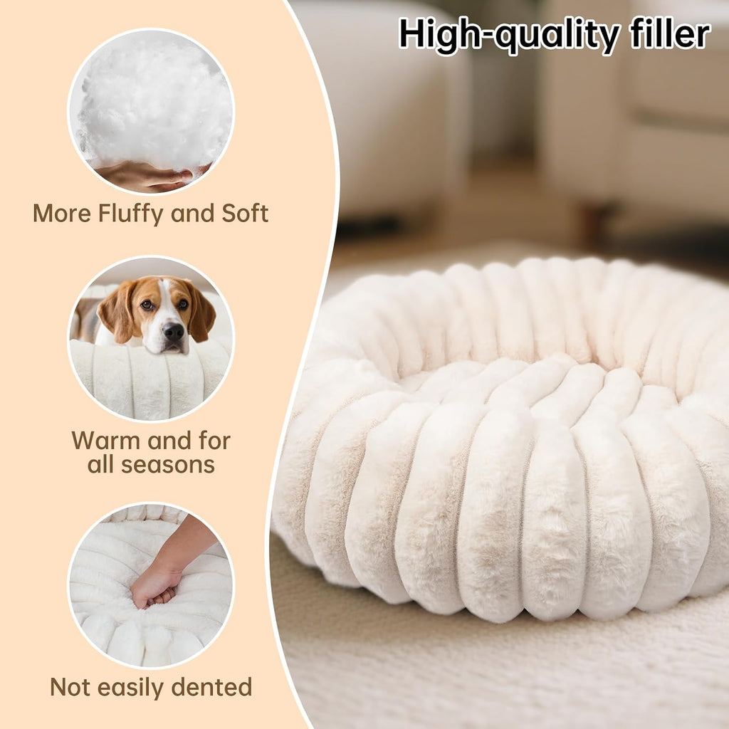 Donut Small Medium Dog Bed Washable Kitty & Puppy Bed, White