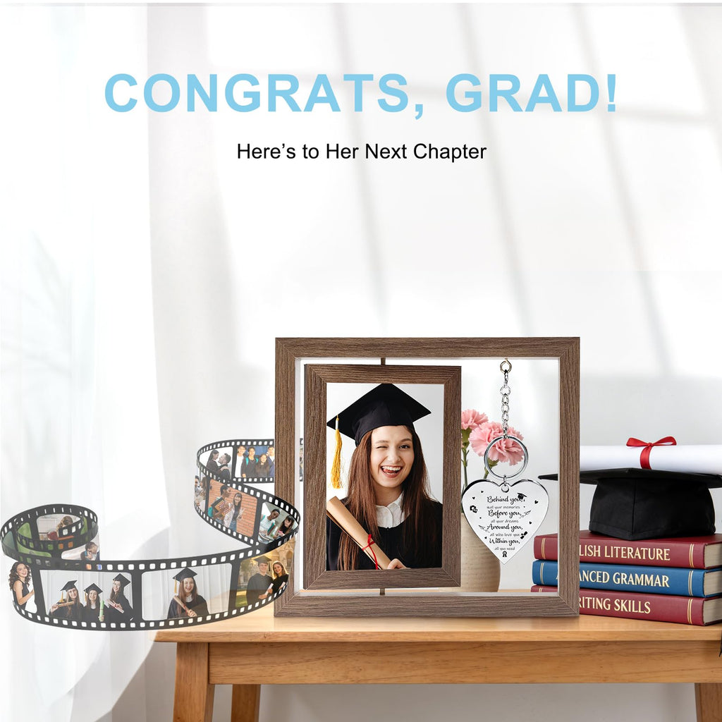 2026 Graduation Gifts, Class of 2026 Graduation Picture Frame, 4x6 Rotating Floating Photo Frame for University