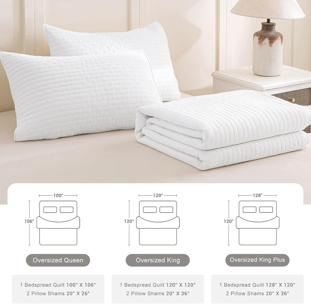 Oversized King Quilt 128x120, White Oversized King Bedspreads Set for Bed, Lightweight & Soft Farmhouse Coverlet All