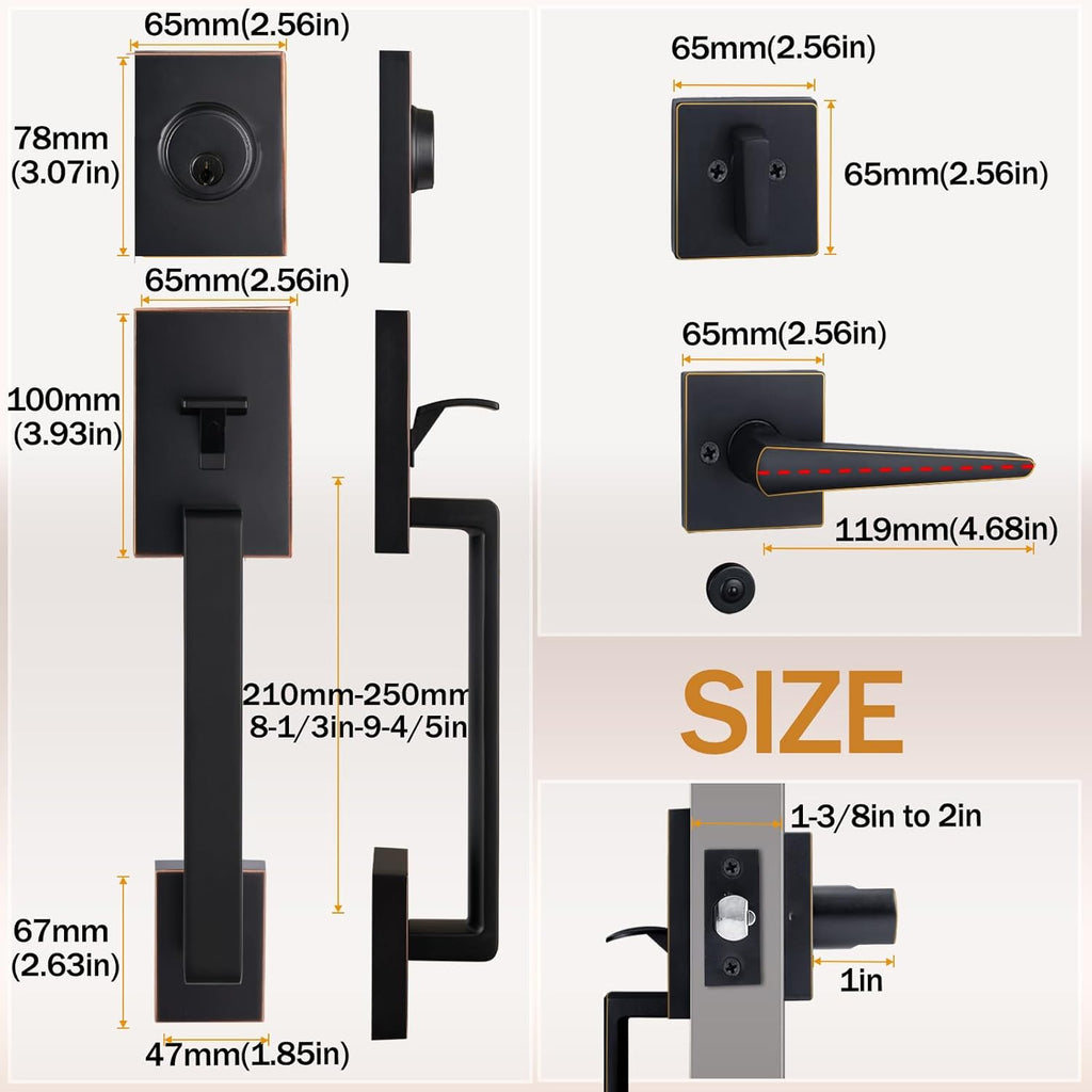 Oil Rubbed Bronze Double French Door Handle Set Door Lock Set with Deadbolt&Lever, Lower Half Grip, Left&Right Handed - Door Handleset