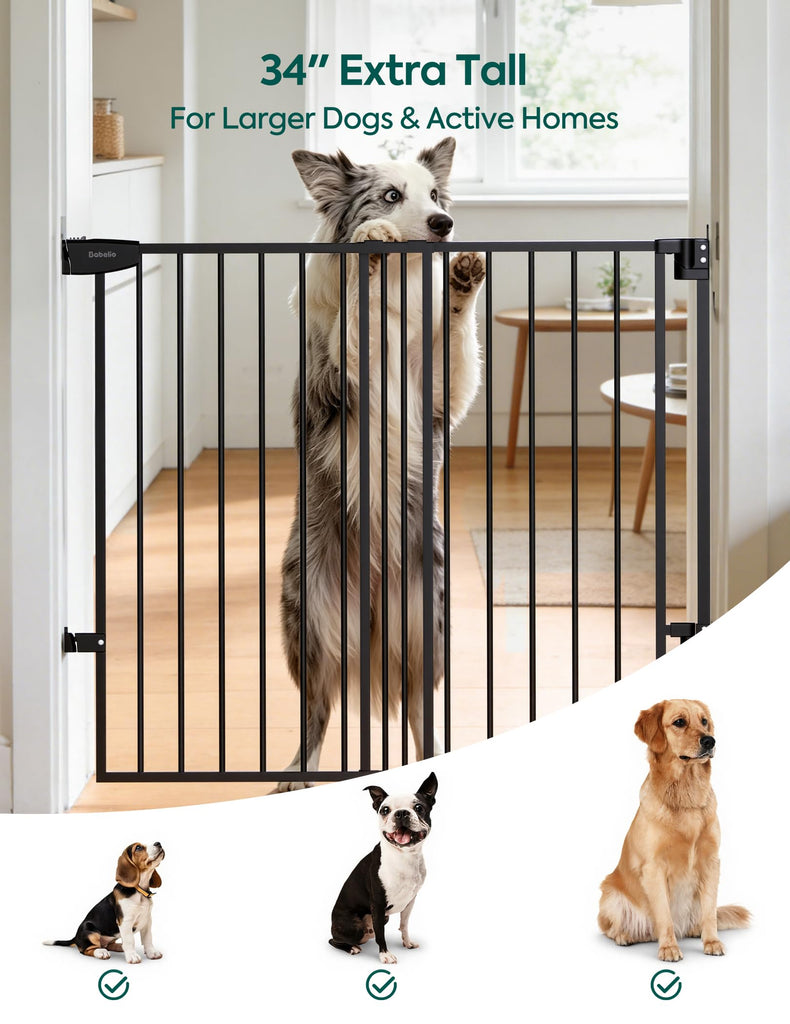 Extra Tall No Bottom Bar Baby/Dog Gate, 34" H, 29.7-46.5" W, Black