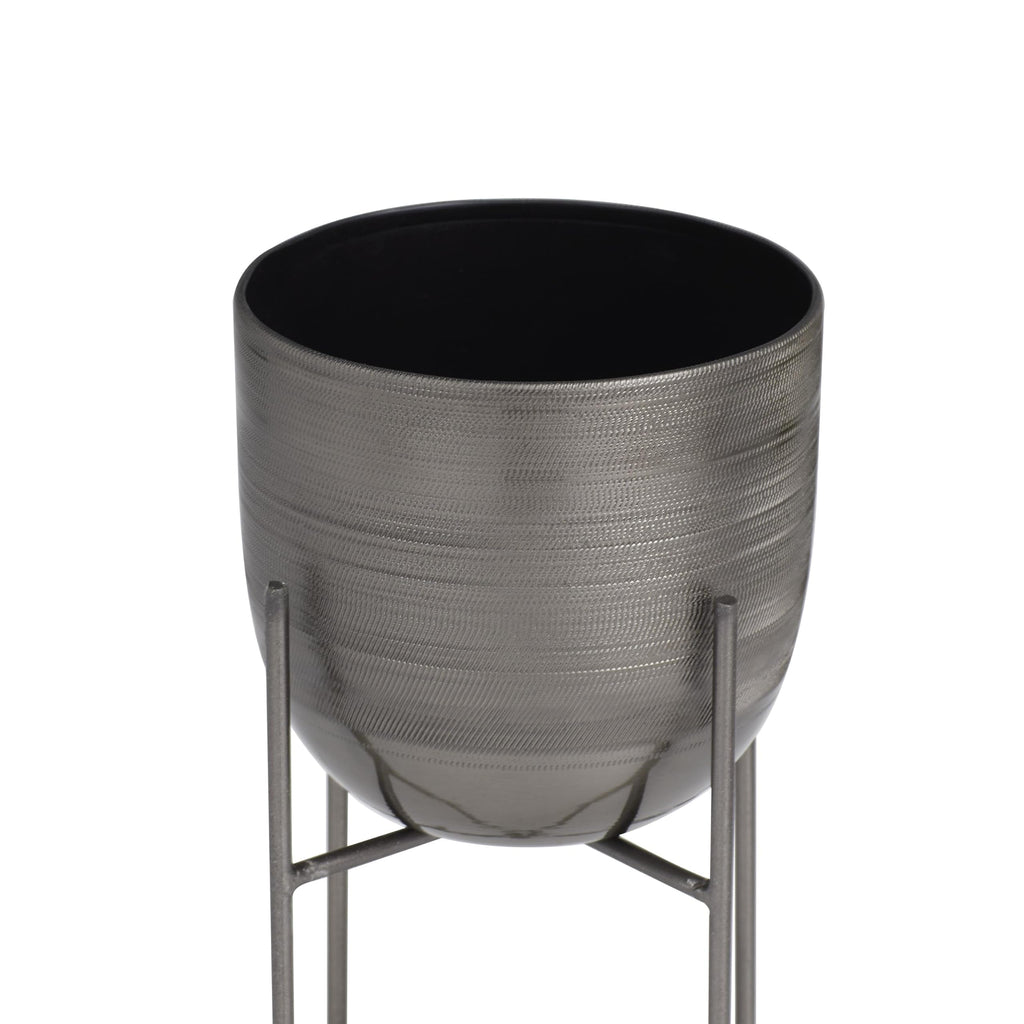 Metal Small Brushed Dome Planter with Removable Stand, Set of 2 12", 9"H, Gray