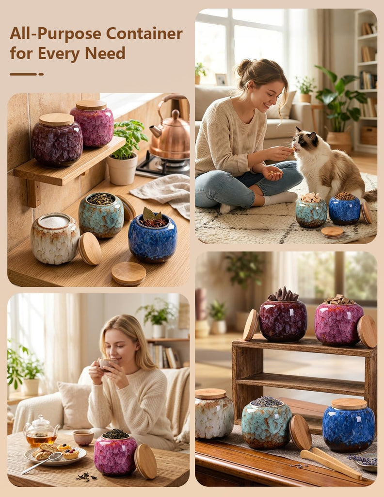 Ceramic Storage Jars, Exquisite Glaze Food Canisters Spice Storage, Tea Caddy Storage, Coffee Jar, Condiment Jar with