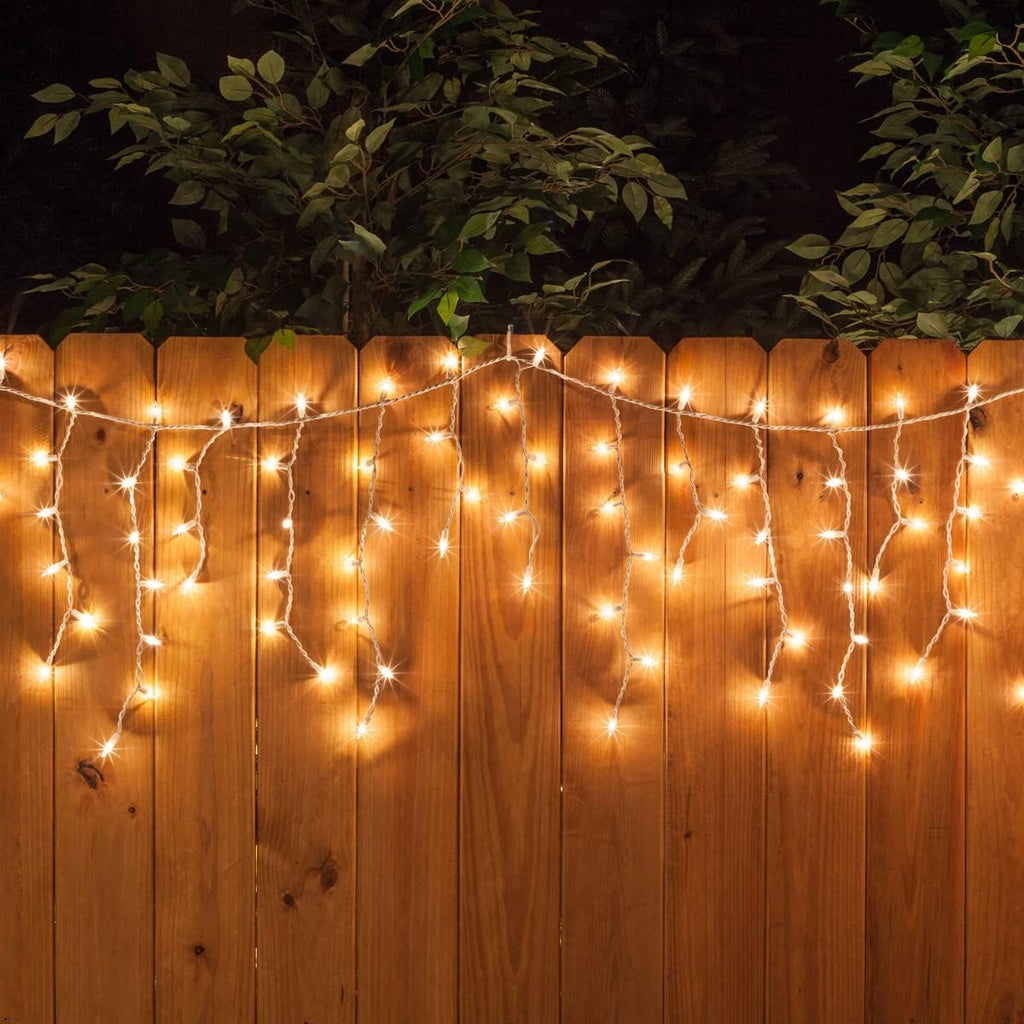 8.5 ft Clear Commercial-Grade Incandescent Icicle Lights, 150 Lights on White Wire Christmas Icicle Lights Outdoor