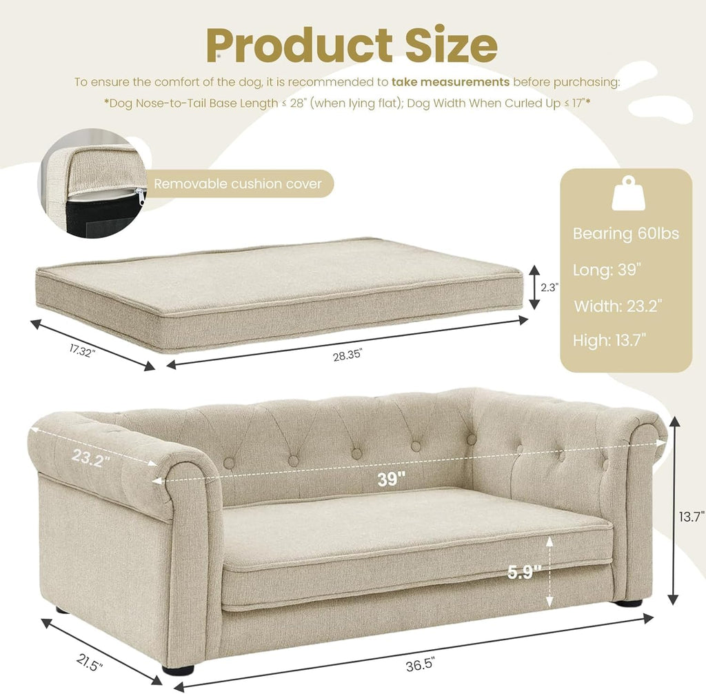 Dog Sofa Couch for Small to Medium Dogs, Memory Foam Dog Couch with Washable Fabric, Removable Cushion, Sofa Bed