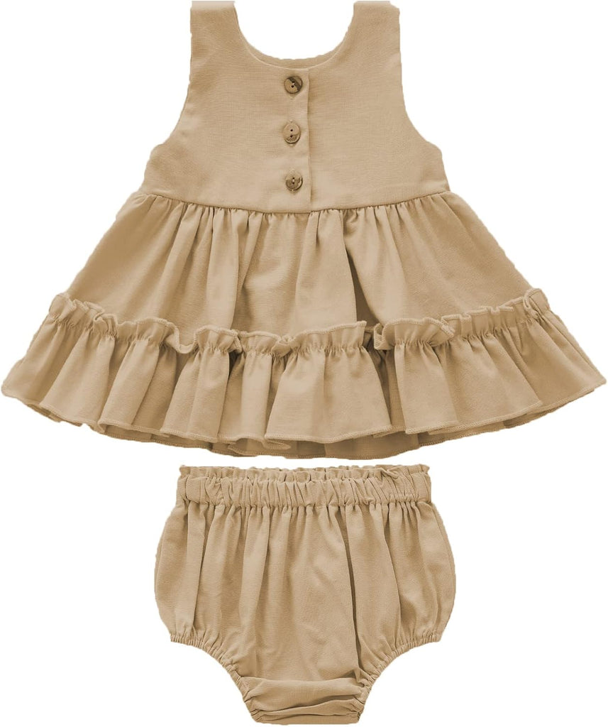Baby Girls Linen Ruffles Dress Shirt Blouse Shorts Clothing Sets Toddler Vest Tops Bloomer 2pcs Outfits