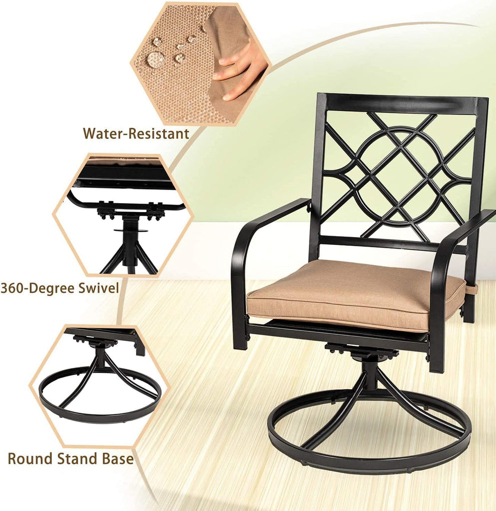 Outdoor Dining Swivel Chairs Set of 4, Metal Frame Patio Chair Rocker with Brown Cushion for Garden, Bistro, Backyard