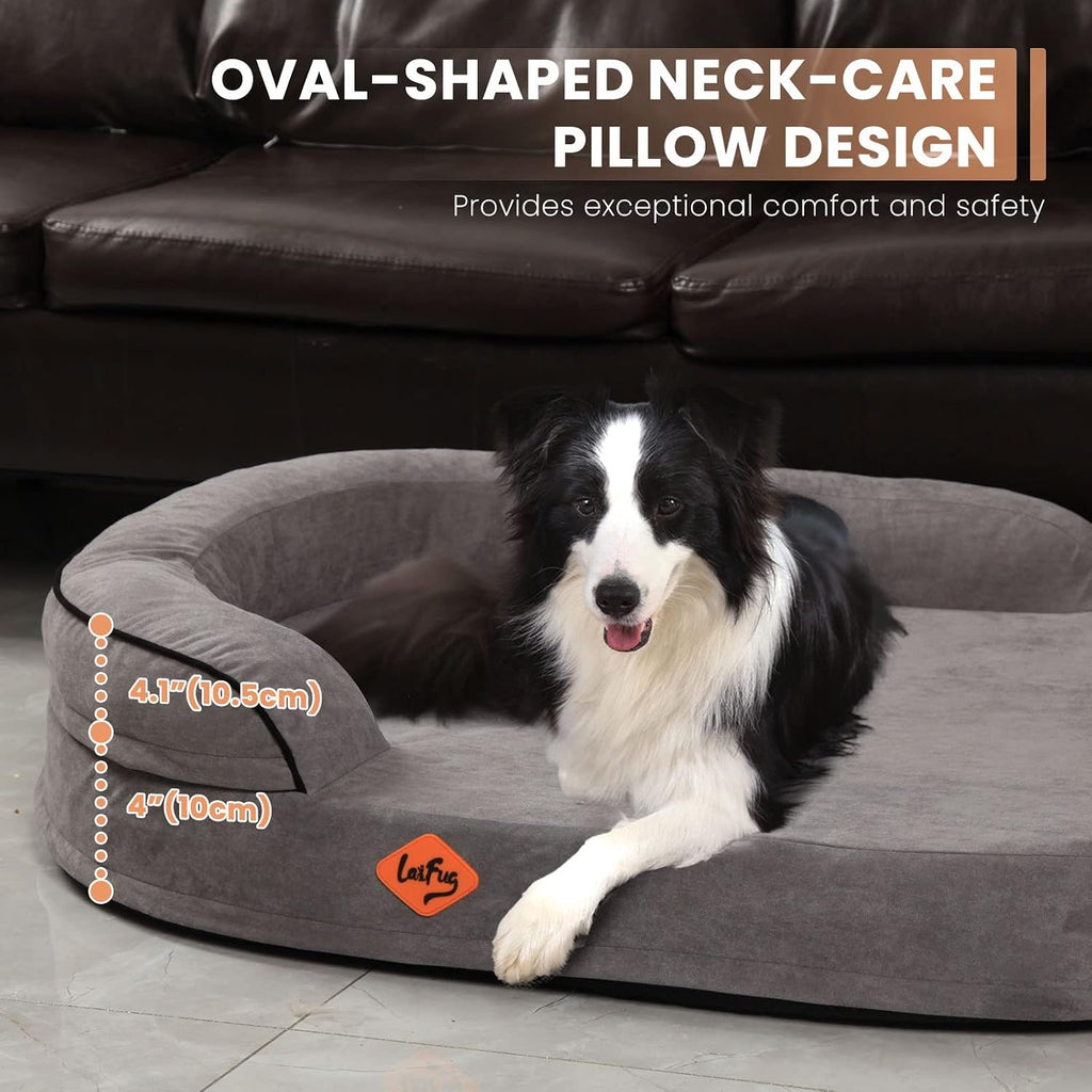 Memory Foam Oval Dog Bed (36x25x8Inches, Dark Gray), Orthopedic Dog Bed for Dogs with Durable Waterproof Liner &