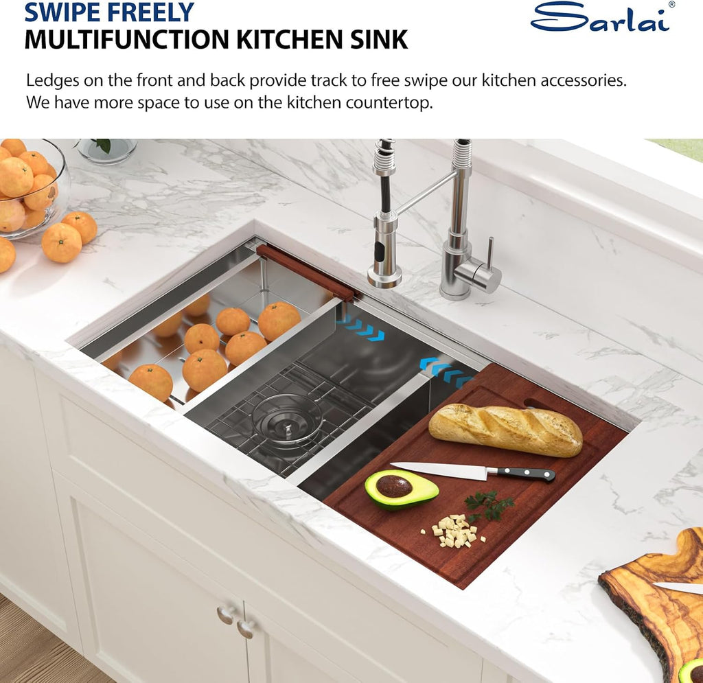 32 Undermount Kitchen Sink Double Bowl- 32x19 Inch Double Undermount Sink Stainless Steel 16 Gauge Ledge Workstation