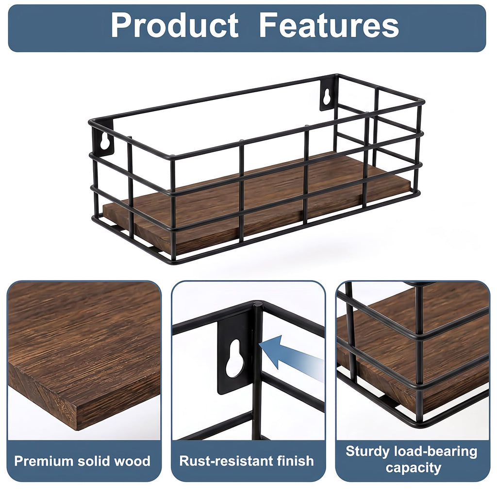 Wire Frame Floating Shelves for Wall 5 Different Sizes Carbon Black