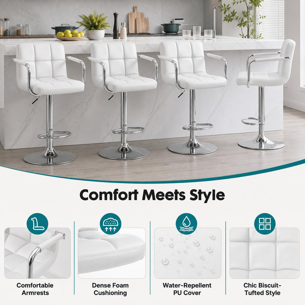 Swivel Bar Stools Set of 4, PU Leather Counter Stool with Armrest