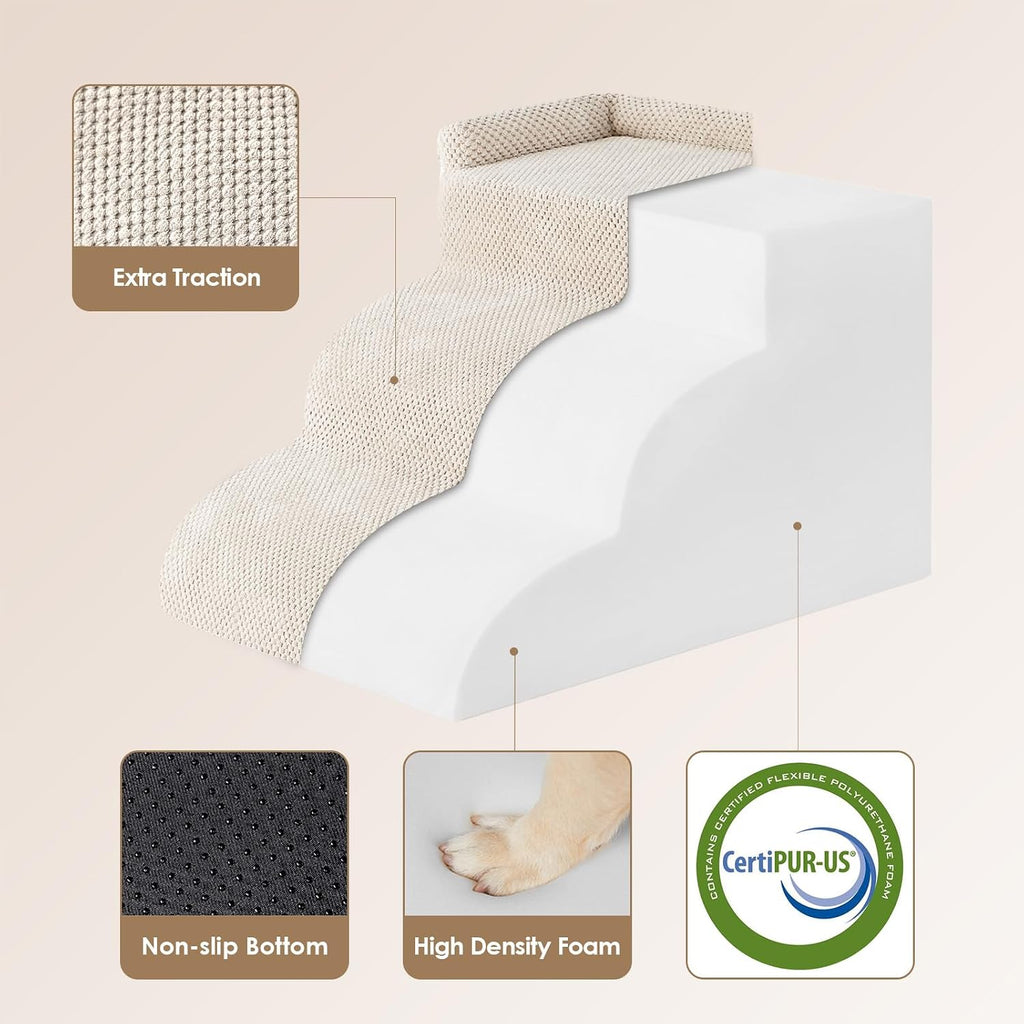 3-Step Curved Dog Stairs for Small Dogs 14" H, Beige