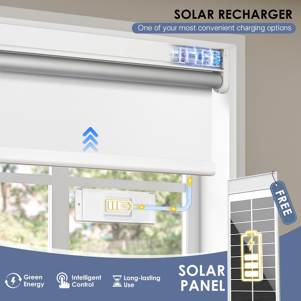 Motorized Blinds, Blackout Roller Blinds with Remote Control & Solar Panel