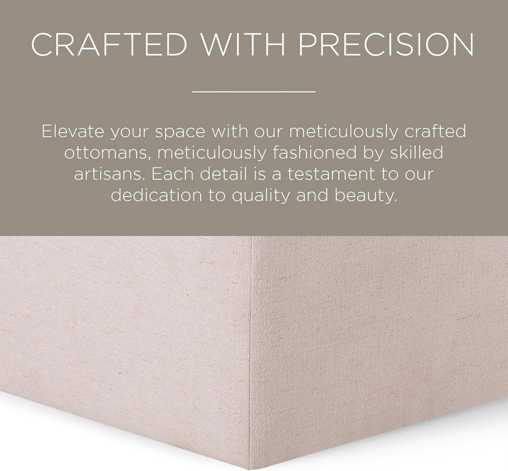 Claude Large Square Rustic Upholstered Ottoman, Cushioned Footrest Couch, Chair, or Dorm Room in Cream Fabric