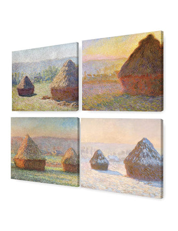 Claude Monet Canvas Wall Art, Haystacks Set of 4, 20x16''