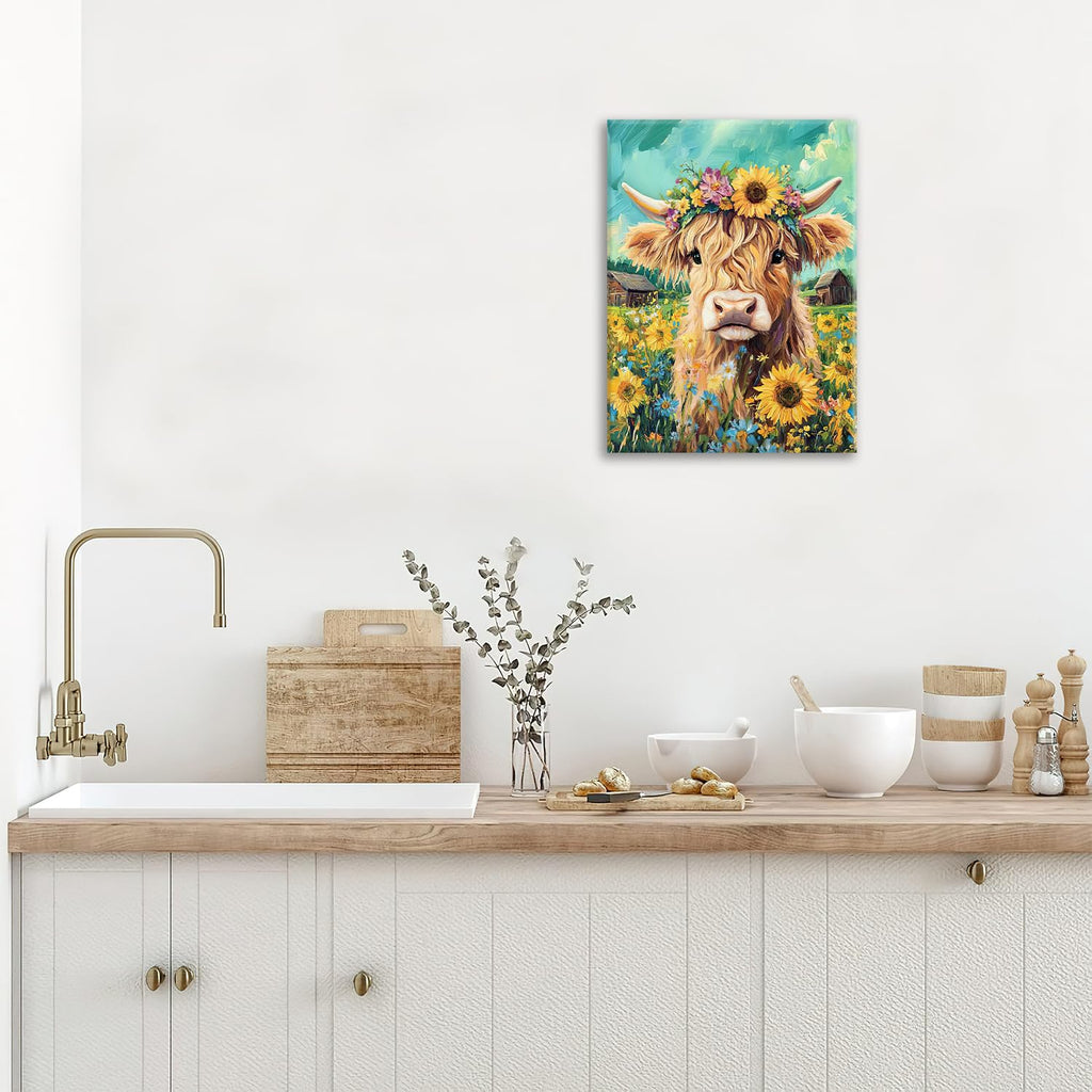 Highland Cow Canvas Wall Art Animal Painting Wall Decor Artwork 16"x24"