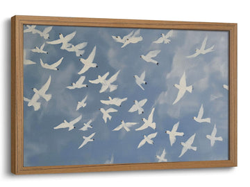 Framed Flying Bird Wall Art Vintage Blue Abstract Wall Decor Cottagecore Nature Wildlife Painting Print Bedroom
