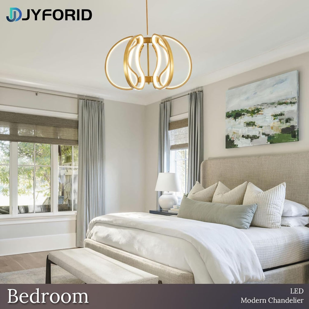 Modern Gold Chandelier with Remote Control, 69W 3-Color Temperature Dimmable LED Chandelier for Dining Room, Hanging