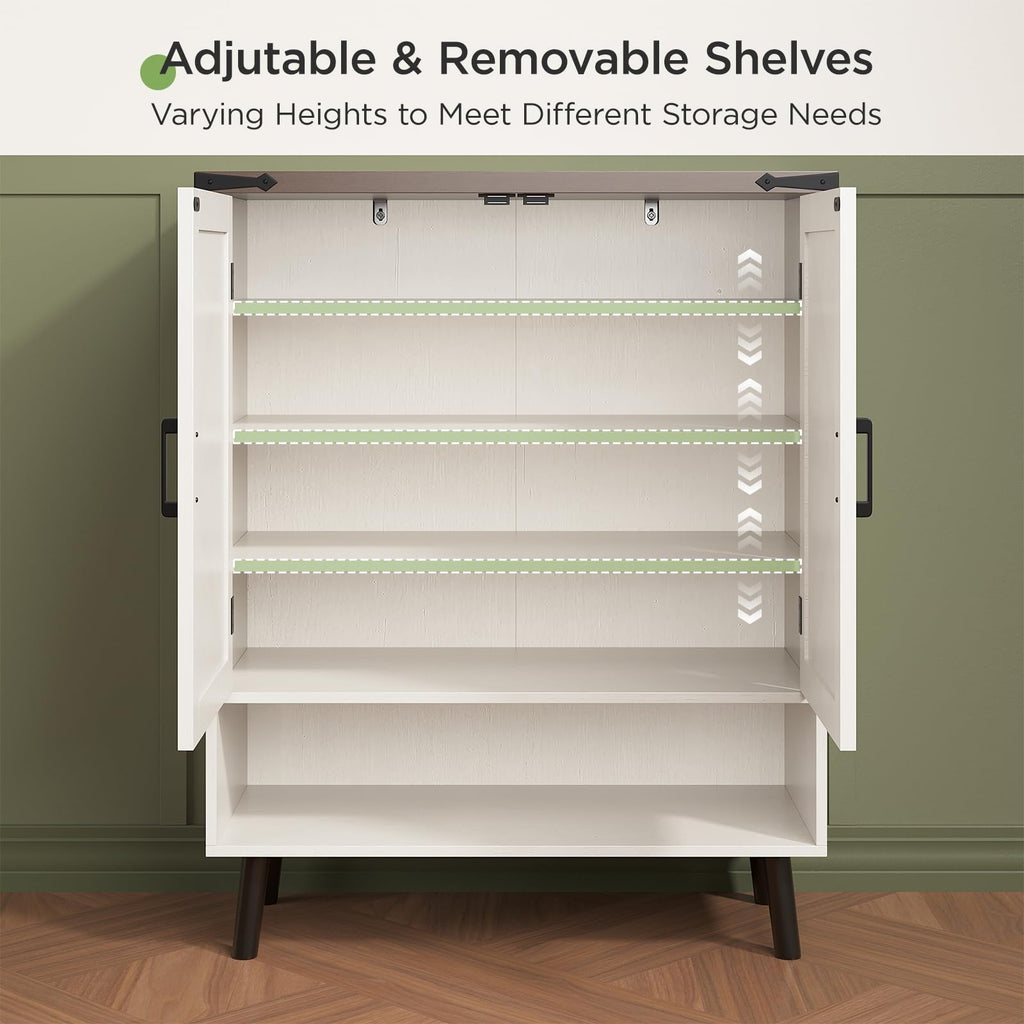 34" Tall Farmhouse Shoe Storage Cabinet with Barn Doors, White