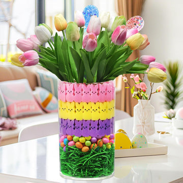 Easter Decorations,Easter Peeps Decor,15 Artificial Tulips with 45 Bunnies Vase Filler Set,Perfect Spring Decor,Table