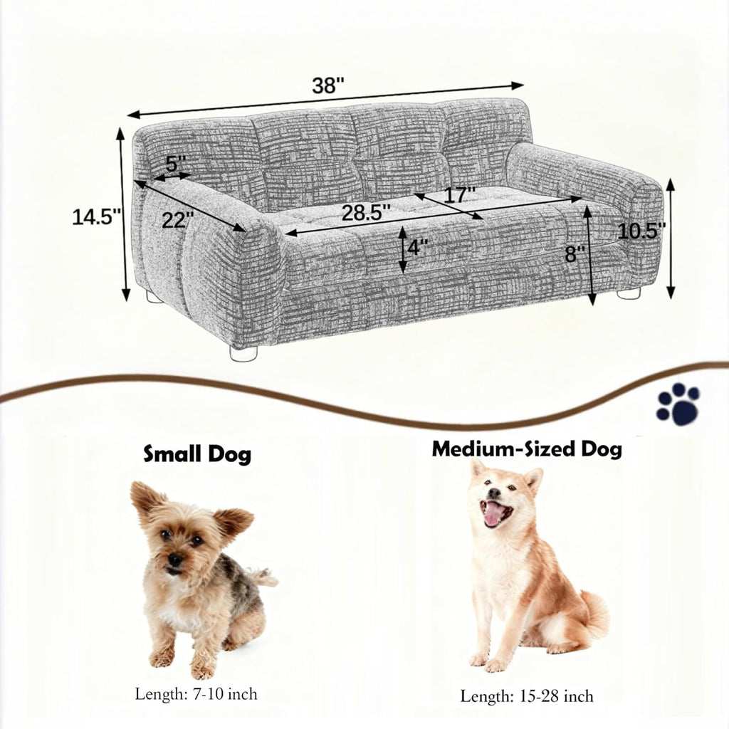 Dog Couch Bed, Memory Foam Sofa for Dogs with Backrest and Armrest, Durable Pet Sofa with Soft Cushion, Elevated