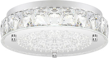 Crystal Chandeliers Flush Mount LED Ceiling Light Fixture, 5000K Daylight White Super Bright 1980LM 11-Inch Dimmable