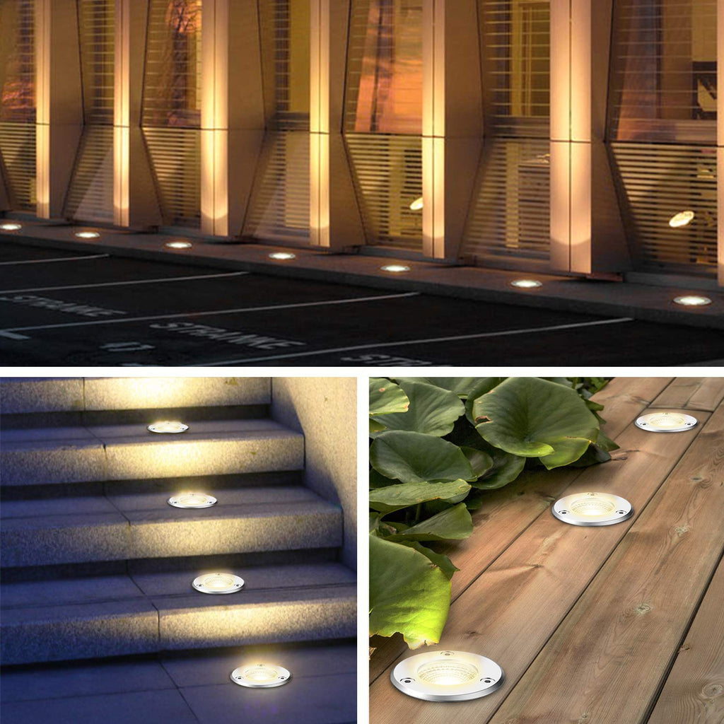 LED Landscape Lights, 12 Pack 7W Ground Lights With 24 Connectors, Low Voltage In-Ground Well Pathway Lighting, Warm