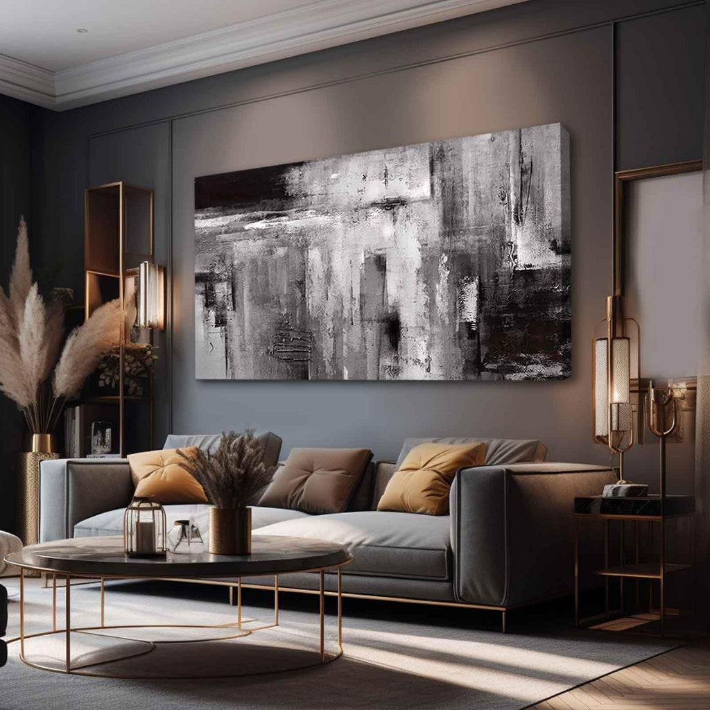 Large Abstarct Wall Art, Black And White Pictures, 29x58 In