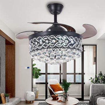 Fandelier Ceiling Fan Black 42 Inch Crystal Chandelier Fan with Remote Control 3 Speeds and 3 Color Levels