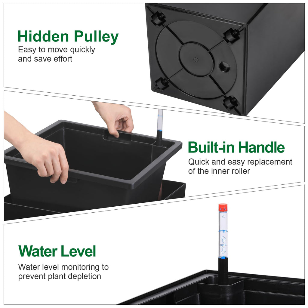 30" Tall Planters Set of 2, Outdoor Planters, Black