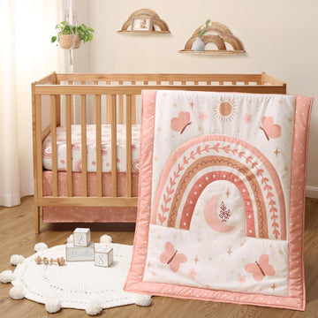 3 Piece Baby Crib Bedding Set for Girls - Newborn, Infant & Toddler Nursery Bed Set Decor with Fitted Crib Sheet