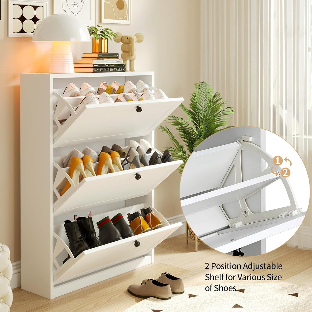 Shoe Cabinet with 3 Flip Drawers, Freestanding Shoe Storage Cabinet with Adjustable Shelf & Anti-Tipping Device, Shoe