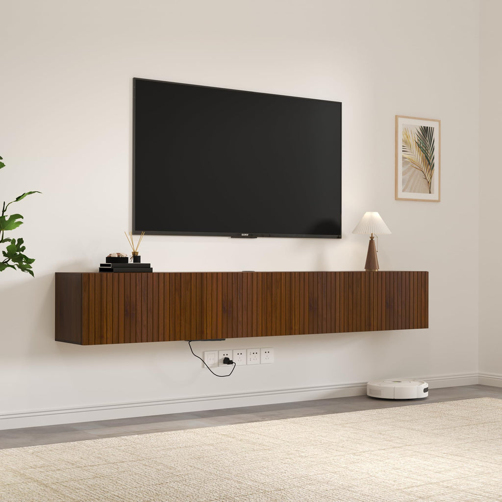 82" Floating TV Stand with LED Lights & Charging Station for 80 inch TV, Wall Mounted Entertainment Center, Modern