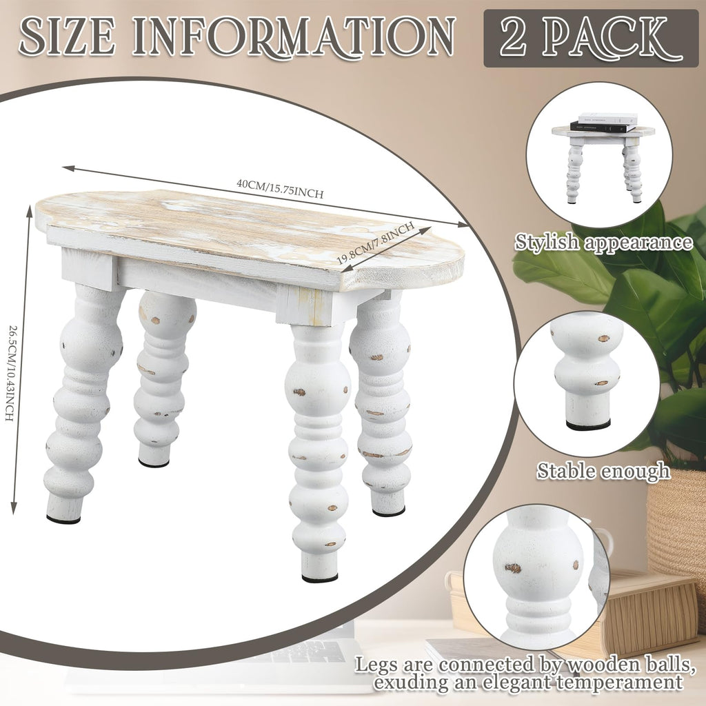 2 Pack Wooden Foot Stool Vintage Farmhouse Small Plant Stand