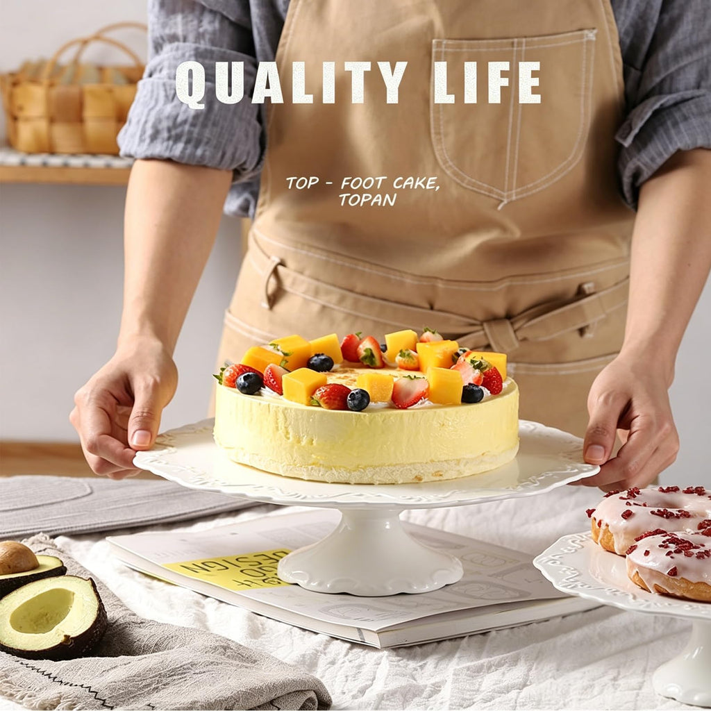Ceramic Cake Stand Pedestal, 12 inch White Round Cake Plate for 10 in Cake
