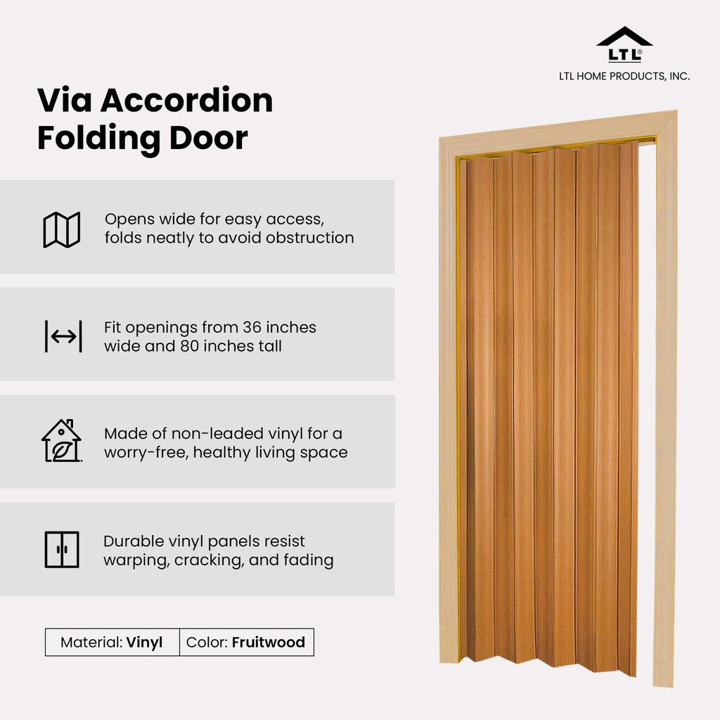 Regent Interior Accordion Folding Door, 36" x 80", Fruitwood