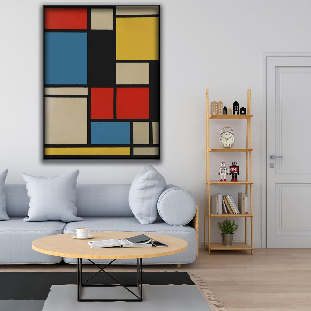 Piet Mondrian Canvas Wall Art - Composition in Blue, Red and Yellow Poster - Minimalist Art Print - Abstract Painting
