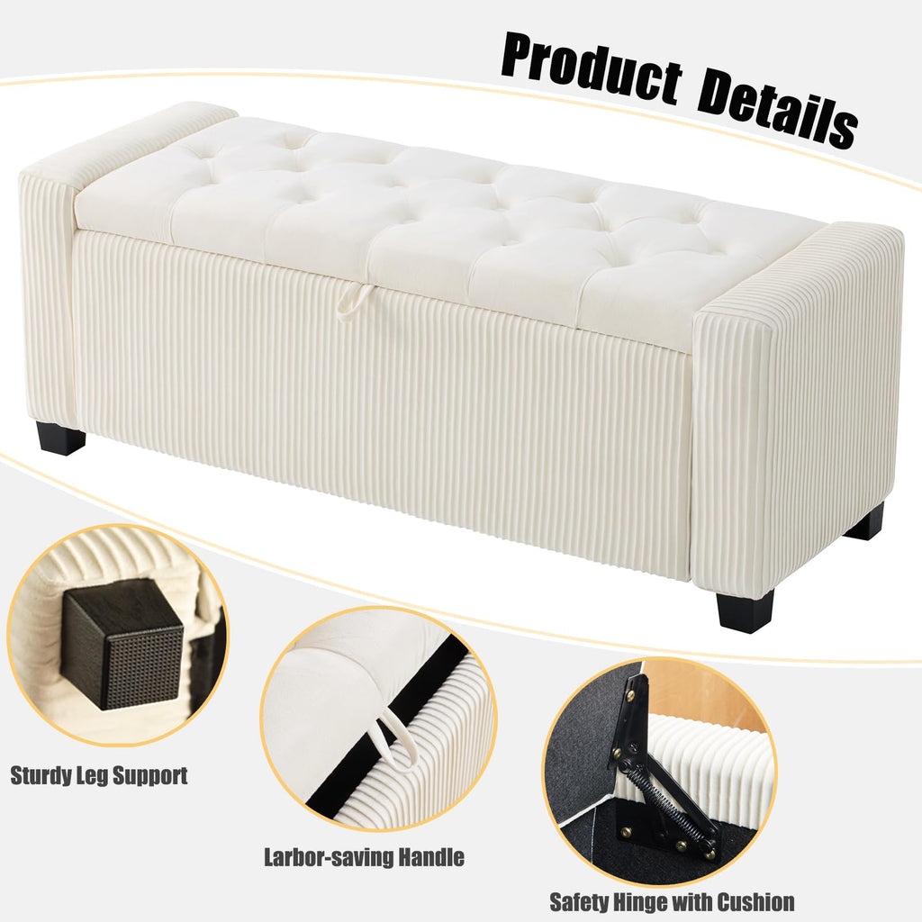43" Velvet Ottoman Bench with Storage