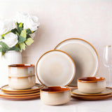 Ceramic Dinnerware Sets for 4,12-Piece Plates and Bowls,Handmade Reactive Glaze Dishes Set,Chip Resistant and Scratch