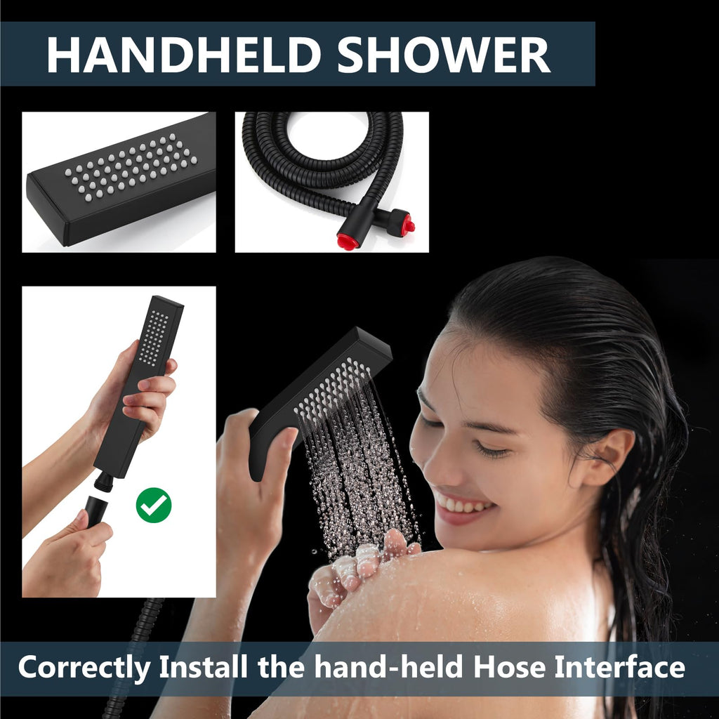 Shower Faucet Set with Handheld Matte Black 8 Inch Head