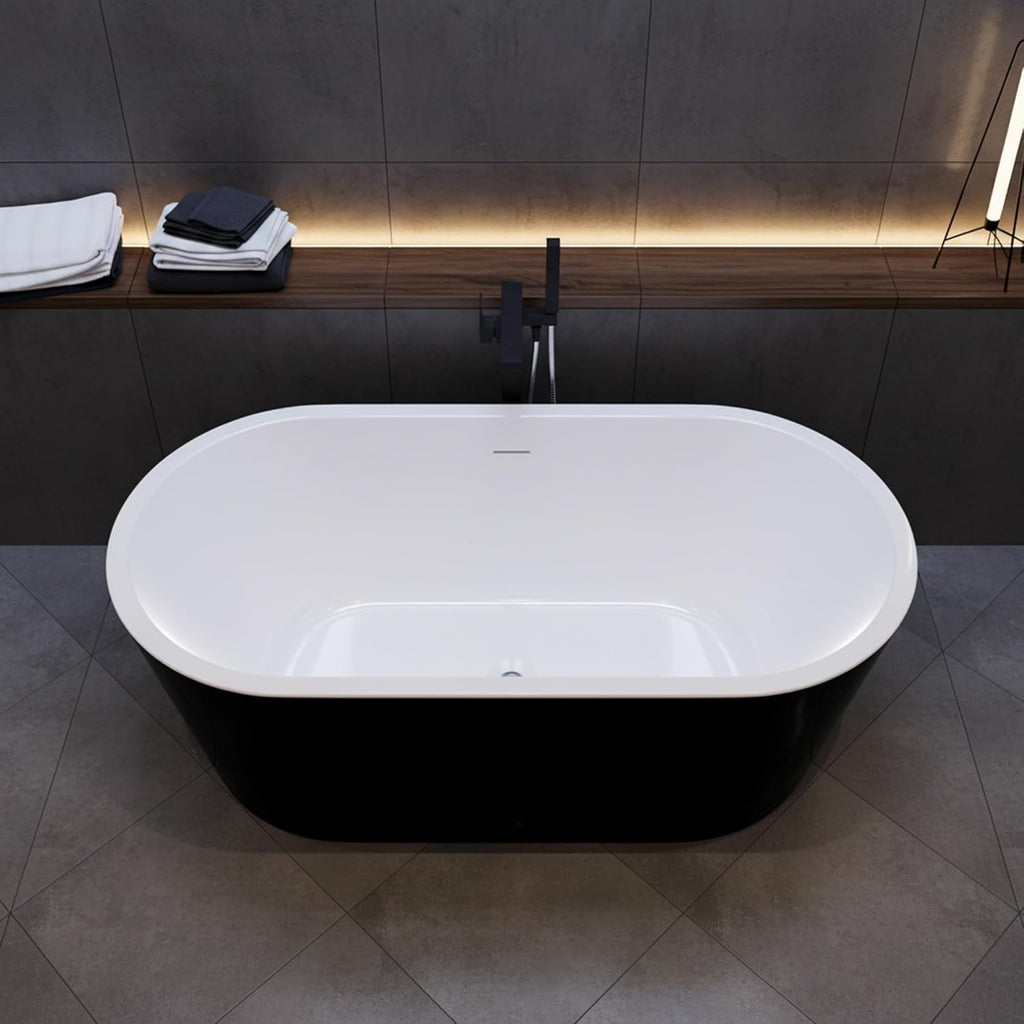 Chand 59 in. Acrylic Flatbottom Freestanding Bathtub in Black/White, FT-AZ098-59BK